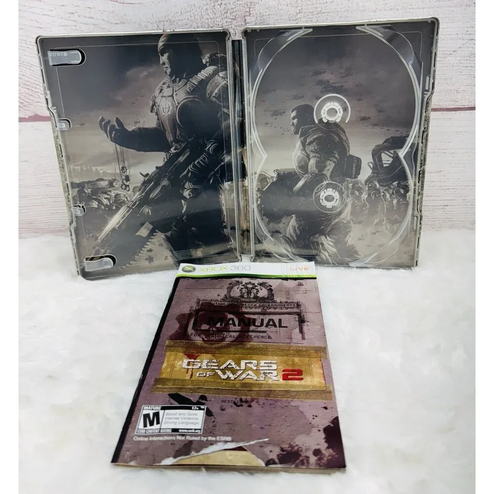 Gears Of War 2 (Xbox 360, 2008) Steelbook ONLY - NO DISC + Manual - USED